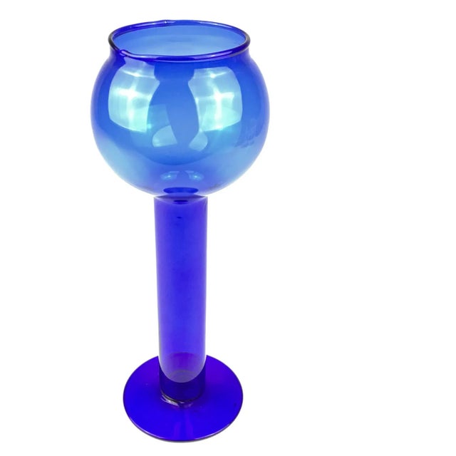 Glass Vintage Cobalt Blue Glass Vase or Candle Holder For Sale - Image 7 of 7