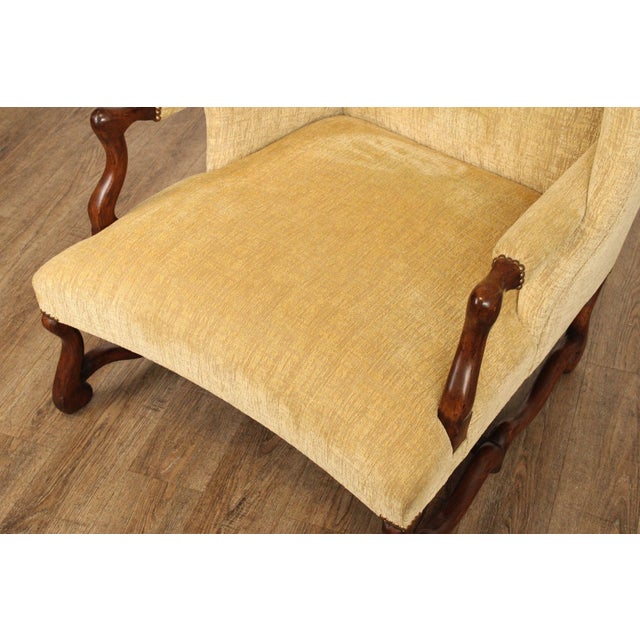 Gold French Louis XIII Style Carved Frame Wing Chair For Sale - Image 8 of 12