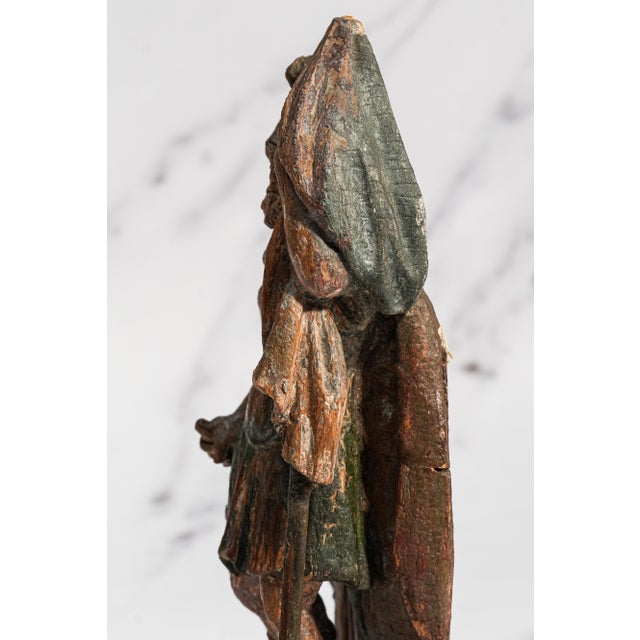 Wonderful Continental Polychrome Antique 18th Century Carved Wood Statue Sculpture Warrior Man Old World European Decor For Sale - Image 11 of 16