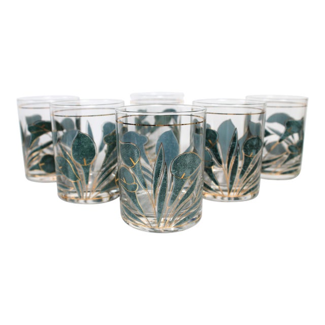 Set of Six Vintage Calla Lily Low Ball Drinking Glasses by Culver Ltd. For Sale