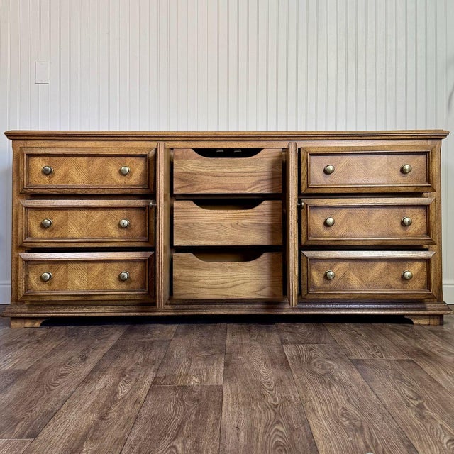 Farmhouse Vintage Parquet Herringbone Farmhouse-Style Dresser For Sale - Image 3 of 9