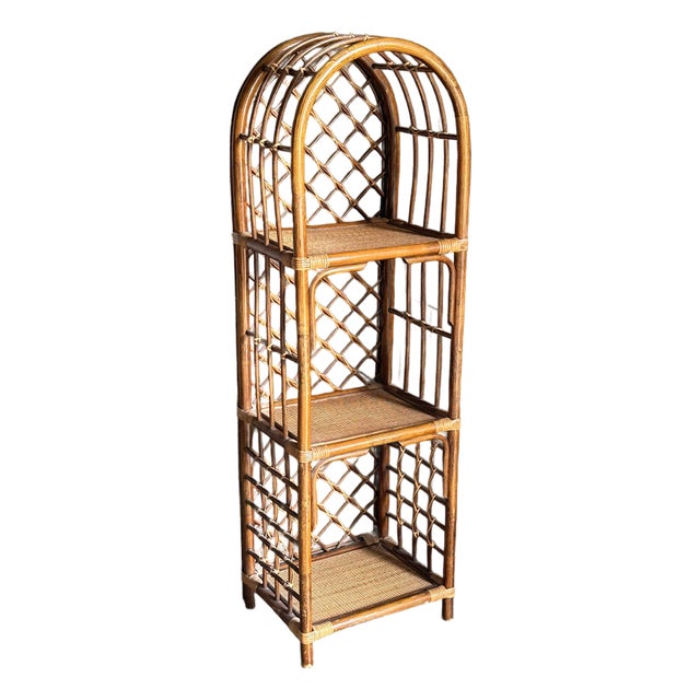 1980s Bamboo and Cane Etagere Shelf For Sale