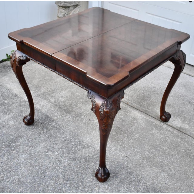 Henredon Mahogany Burl Wood Table Chippendale Butterfly Leaf Ball Claw Feet For Sale - Image 9 of 17