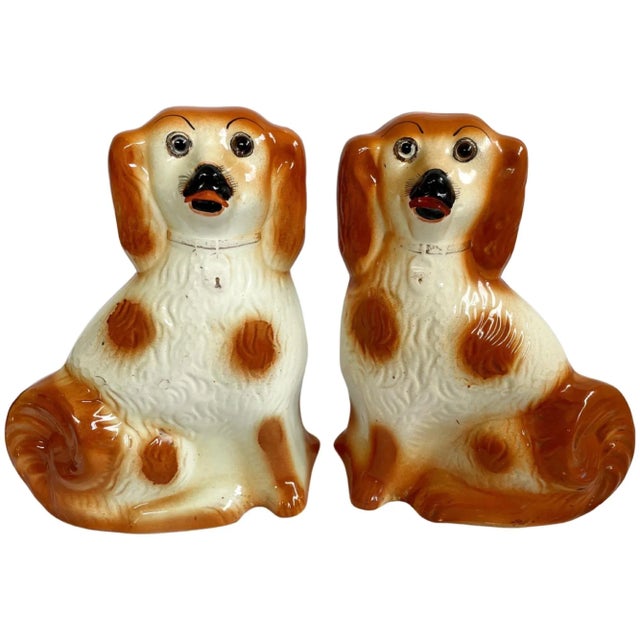 19th Century Staffordshire Caramel Mantle Dogs With Glass Eyes - a Pair For Sale - Image 13 of 13