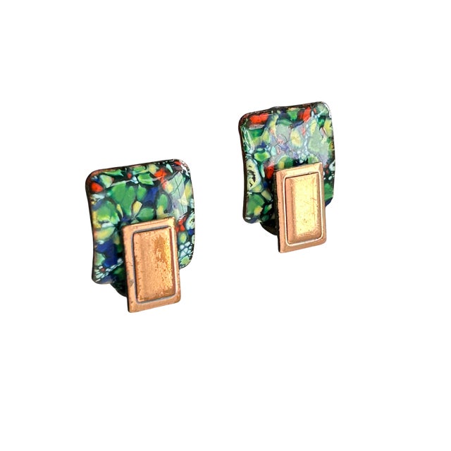 Metal Vintage Matisse by Renoir Confetti Enamel Copper Clip-on Earrings | Mid-Century Modern Abstract Jewelry | 1950s Wearable Art, A Pair For Sale - Image 7 of 7