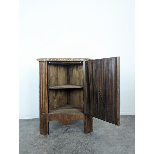 Louis XVI Style Corner Cabinet in Marquetry with Breccia Marble Top For Sale - Image 4 of 5