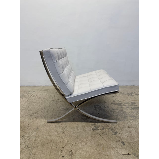 Metal Ludwig Mies Van Der Rohe White Leather Barcelona Chairs for Knoll - A Pair For Sale - Image 7 of 17