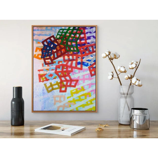 Abstract Contemporary Abstract Acrylic on Paper Mounted on Canvas Painting "A Fey Mood" by Martina Nehrling For Sale - Image 3 of 6