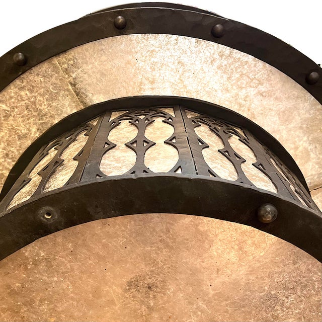 Late 20th Century Monumental Bespoke Hand-Forged Iron Gothic Chandelier With Mica Panels For Sale - Image 10 of 13