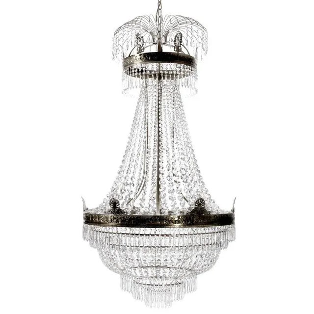 Classic Large Dark Brass Empire Chandelier With Crystal Octagons For Sale - Image 4 of 5