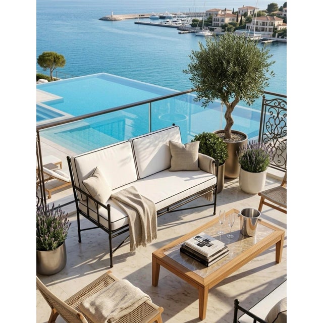 Metal Neoclassical Turkish Powder-Coated Iron Settee With Custom Tailored Cushions For Sale - Image 7 of 9