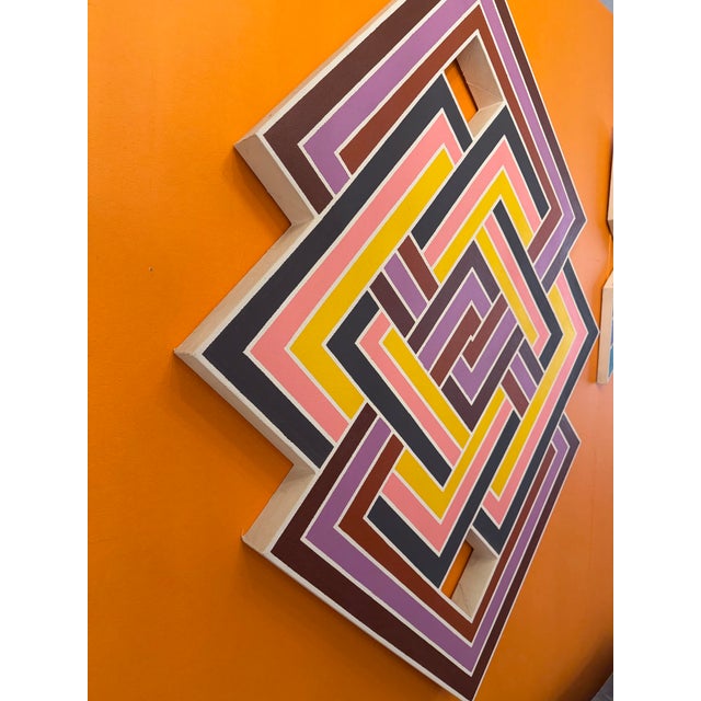 Joseph Kremer geometric abstract oil on canvas work of art. Hard edge framed with soft yet strong coloration. Signed and...
