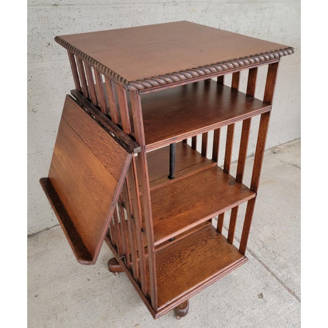 Arts & Crafts Arts & Crafts / Mission Oak Revolving Bookcase With Adjustable Book Display For Sale - Image 3 of 18