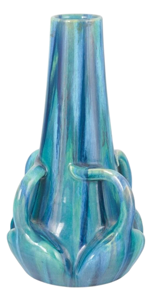 Art Nouveau Stoneware Vase with Sculptural Details and Blue and Green Glaze, 1920s