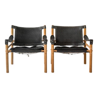 Scirocco Safari Chairs by Arne Norell in Black Leather For Sale