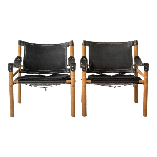 Scirocco Safari Chairs by Arne Norell in Black Leather For Sale