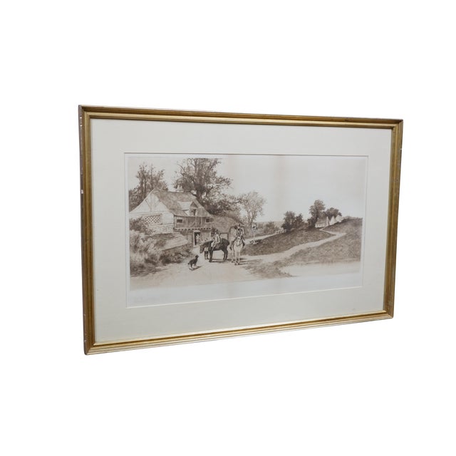 Victorian Antique Ernest C Rost Wayside Inn Horse Cottage Country Road Etching 27" For Sale - Image 3 of 12