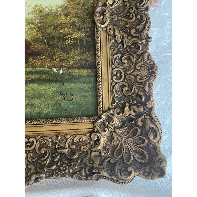 Antique 19th Century Landscape Rural Cottage Scene Oil Painting For Sale In New York - Image 6 of 7