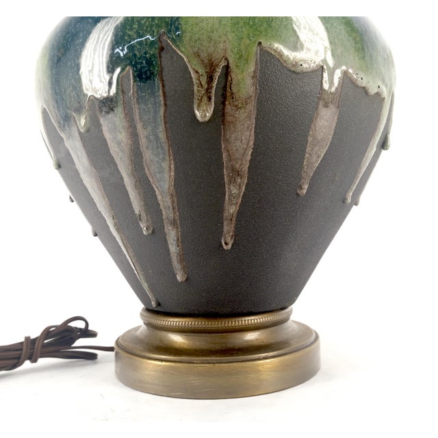 Blue Green Black Drip Glaze Italian Pottery Ceramic Onion Shape Table Lamp MINT!