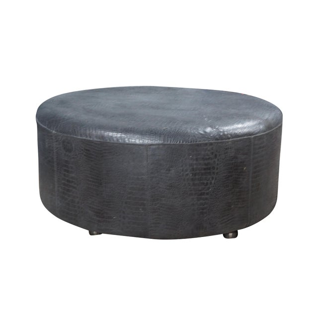 Vintage Chateau d'Ax foot stool / round bench seat / ottoman / pouf. Made in Italy featuring faux alligator / crocodile /...