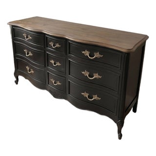 Professionally Restored Vintage Dixie French Provincial Dresser in Dramatic Black For Sale