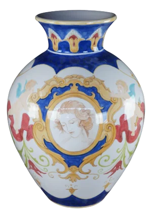 Large Italian Gatoukhova Victorian Style Porcelain Painted Mantel Flower Vase