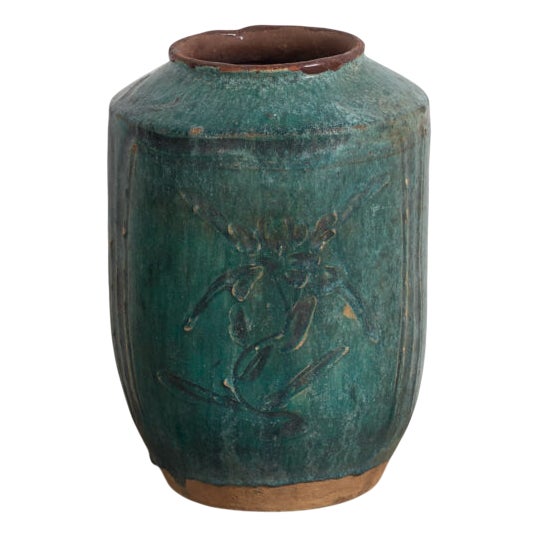 Antique Green Stoneware Vase For Sale