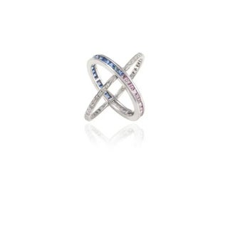 Multi Sapphire and Diamond Reversible Magic Ring 18k White Gold Size 7 For Sale