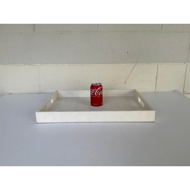 2020s Made Goods Modern White Faux Silk Large Mundrick Tray For Sale - Image 5 of 5