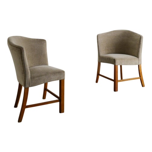Mid-Century Danish Wooden & Velvet Armchairs, 1940s, Set of 2 For Sale