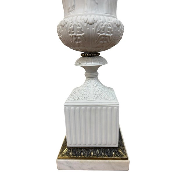 Metal Antique Wedgwood Faux Marble Base Brass Neoclassical Table Lamps - Set of 2 For Sale - Image 7 of 10
