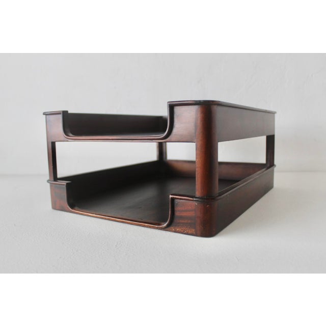 Selamat Designs San Francisco Vintage Mid-Century Modern Dark Wood Desk Organizer Paper Tray For Sale - Image 14 of 14