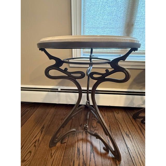Mid 20th Century Art Nouveau Cast Brass and Marble Top End Tables For Sale In New York - Image 6 of 7