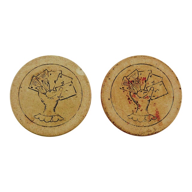 Antique Clay Poker Chips Engraved Poker Hand Set of 2 Chairish