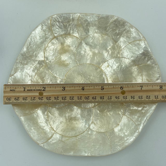 Shell Vintage Capiz Shell Dishes – Set of 12 | Iridescent Coastal Entertaining For Sale - Image 7 of 11