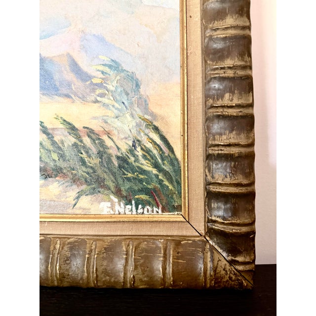 Wood Vintage Mid-Century Modern Impressionist California Plein Air Desert Landscape, Original Oil on Board Signed & Framed For Sale - Image 7 of 12