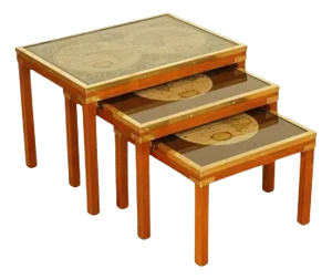 Military Campaign Nesting Tables with World Maps, Set of 3