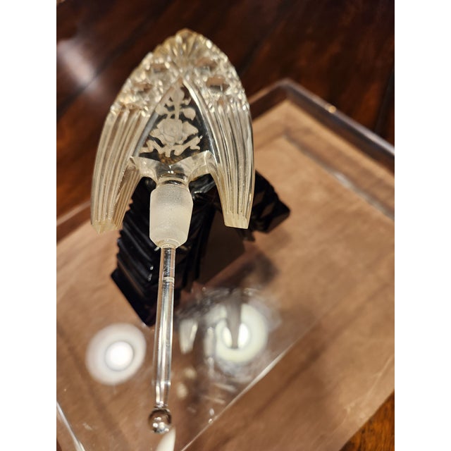 Art Deco Museum-Grade 1930s Art Deco "Ingrid" Perfume Bottle Jet Black Hyalith Intact Dau For Sale - Image 3 of 12