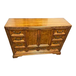 Large 64" W Chest of Drawers in Burlwood and Quarter Sawn Oak - Vintage Early 21st Century