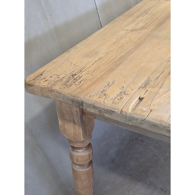 Tan Antique 1920s English Weathered Pine Farmhouse 7' Long Kitchen or Dining Table For Sale - Image 8 of 13