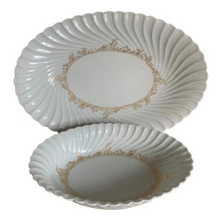 1930s Haviland Limoges Porcelain Ladore Serving Dish & Platter Set- 2 Pieces For Sale
