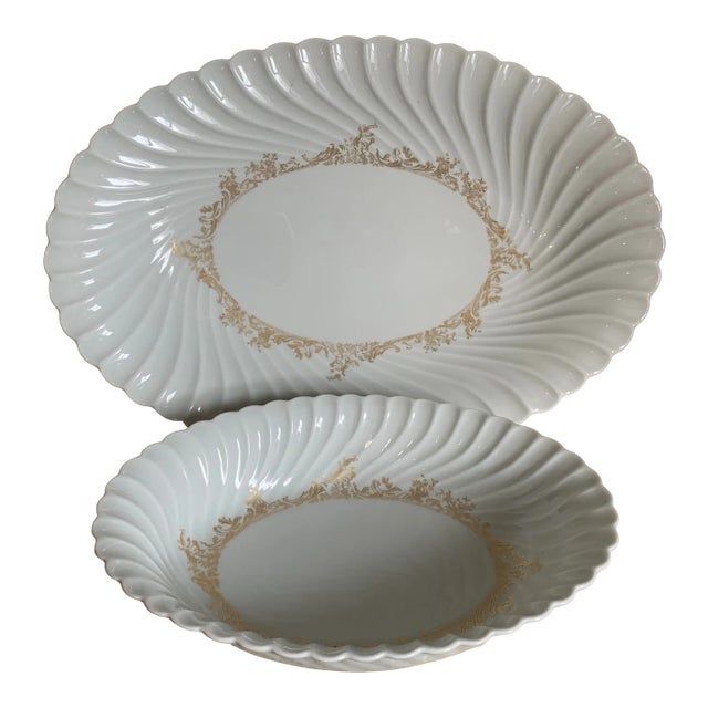 1930s Haviland Limoges Porcelain Ladore Serving Dish & Platter Set- 2 Pieces For Sale