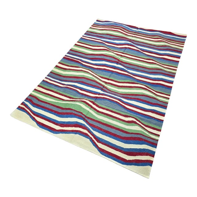 Hand-Woven Wool Op Art Tapestry After Bridget Riley "Cataract 3" For Sale - Image 4 of 8