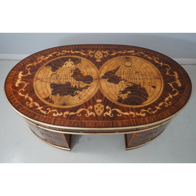 Brown Italian Highly Inlaid World Map Executive Desk For Sale - Image 8 of 18