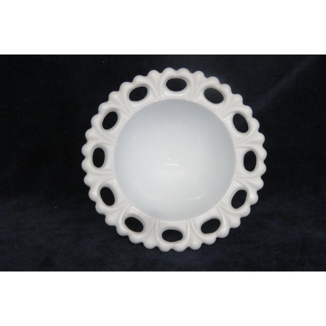 Traditional Mid 20th Century Indiana Glass White Milk Glass Open Laced Edge Pedestal Compote Candy Dish For Sale - Image 3 of 8
