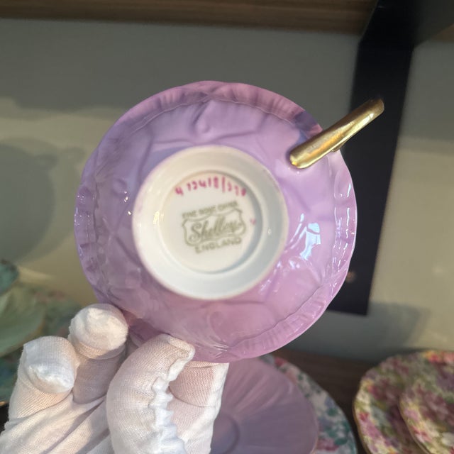 1950s Shelley English Bone China "Oleander" Shape Floral Chintz Teacup Trio - 3 Pieces For Sale In Providence - Image 6 of 6