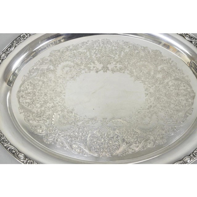 Vintage Wm Rogers & Son "Victorian Rose" Silver Plated Oval Serving Platter Tray For Sale - Image 4 of 15