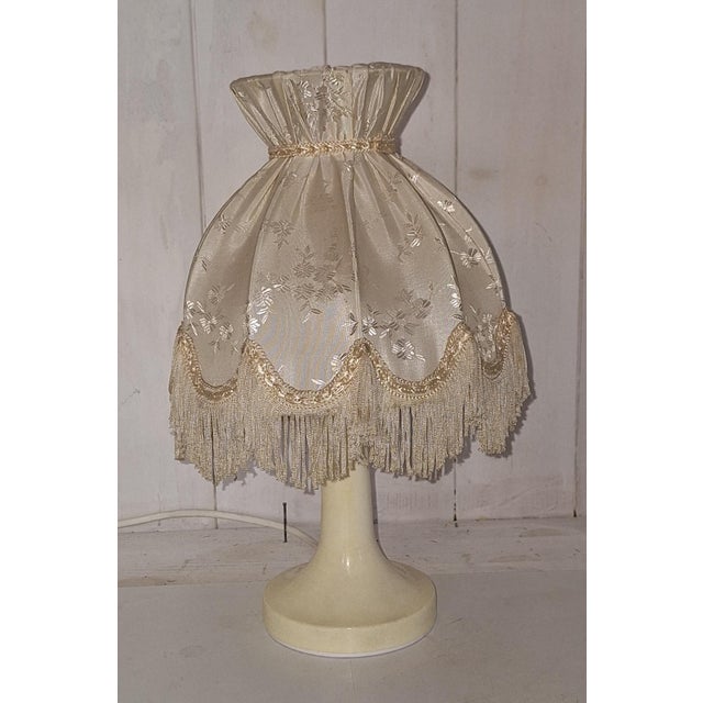 Vintage Table Lamp with Cream Plastic Base and Beige Fabric Shade, 1970s, in Very Good conditions. Designed 1970 to 1979...