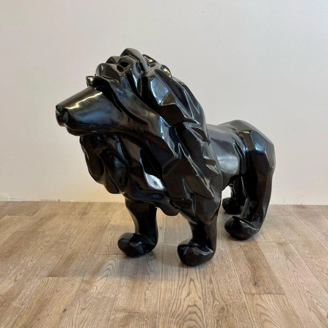 2020s Contemporary Fiberglass Lion Sculpture, Ebony, Custom Quality For Sale - Image 5 of 12