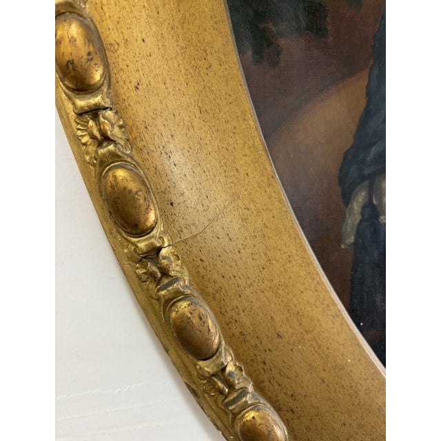 Victorian 19th Century Oil Portrait of a Woman in Blue Gown in Oval Gilt Frame For Sale - Image 3 of 3